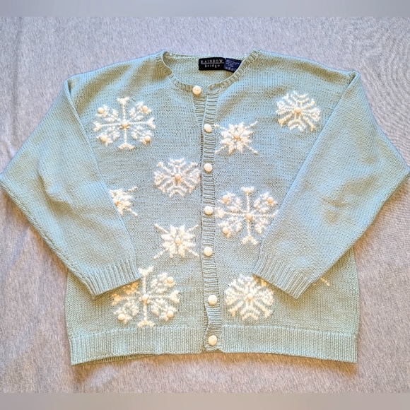 Vintage Teal Snowflake Cardigan - Picture 2 of 8